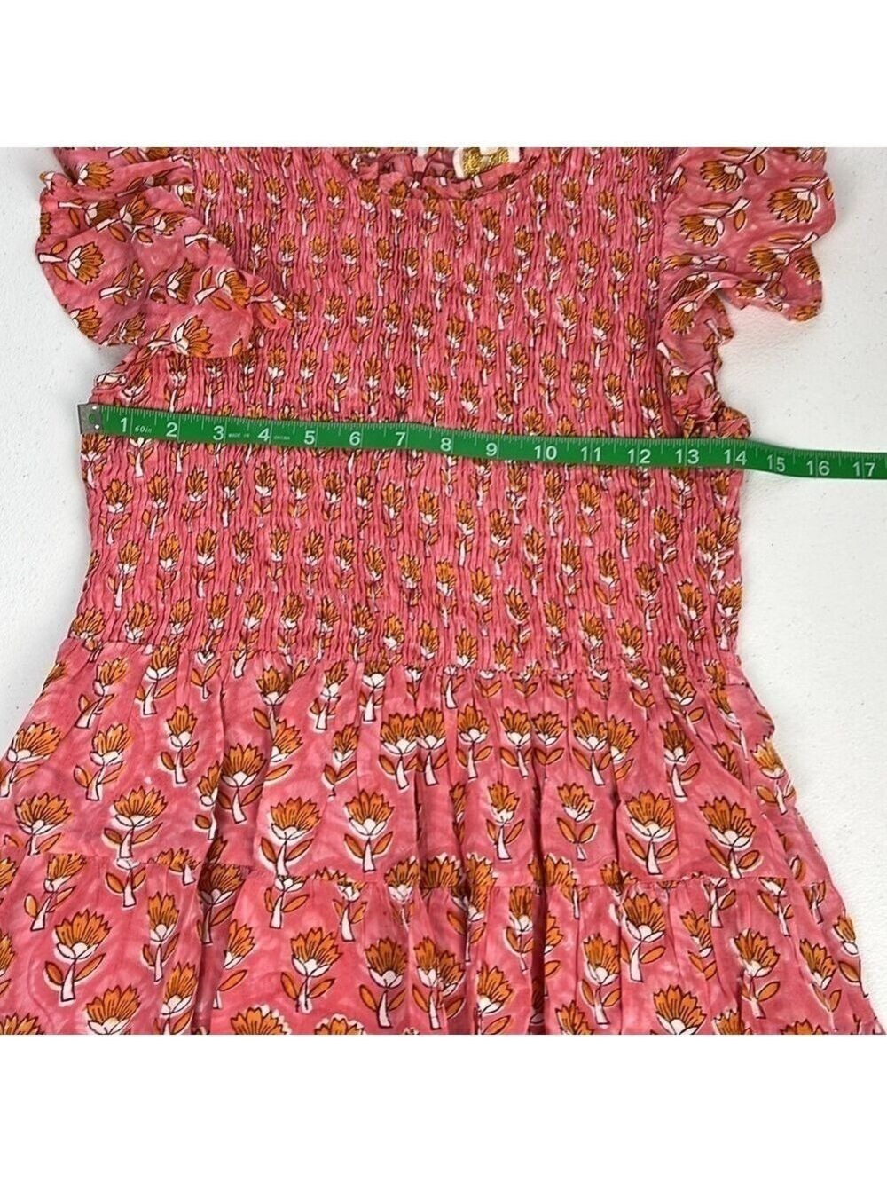 J. Marie Elena Smocked Dress Flutter Sleeves Floral Ruffle Pockets Prairie  S - Picture 12 of 13